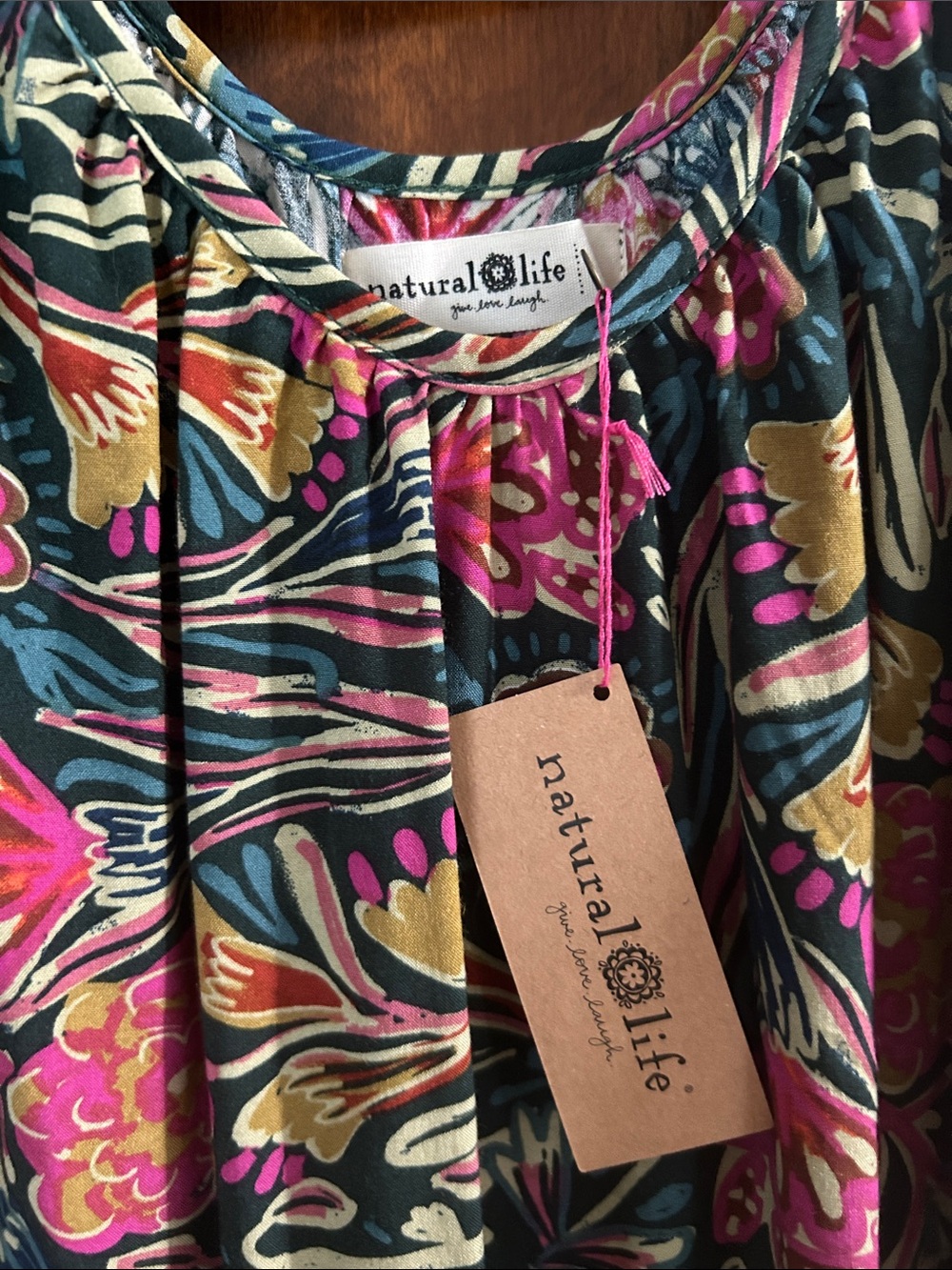 NATURAL LIFE Black Maxi Dress with Pink, Teal & Gold Floral Print - Picture 2 of 8